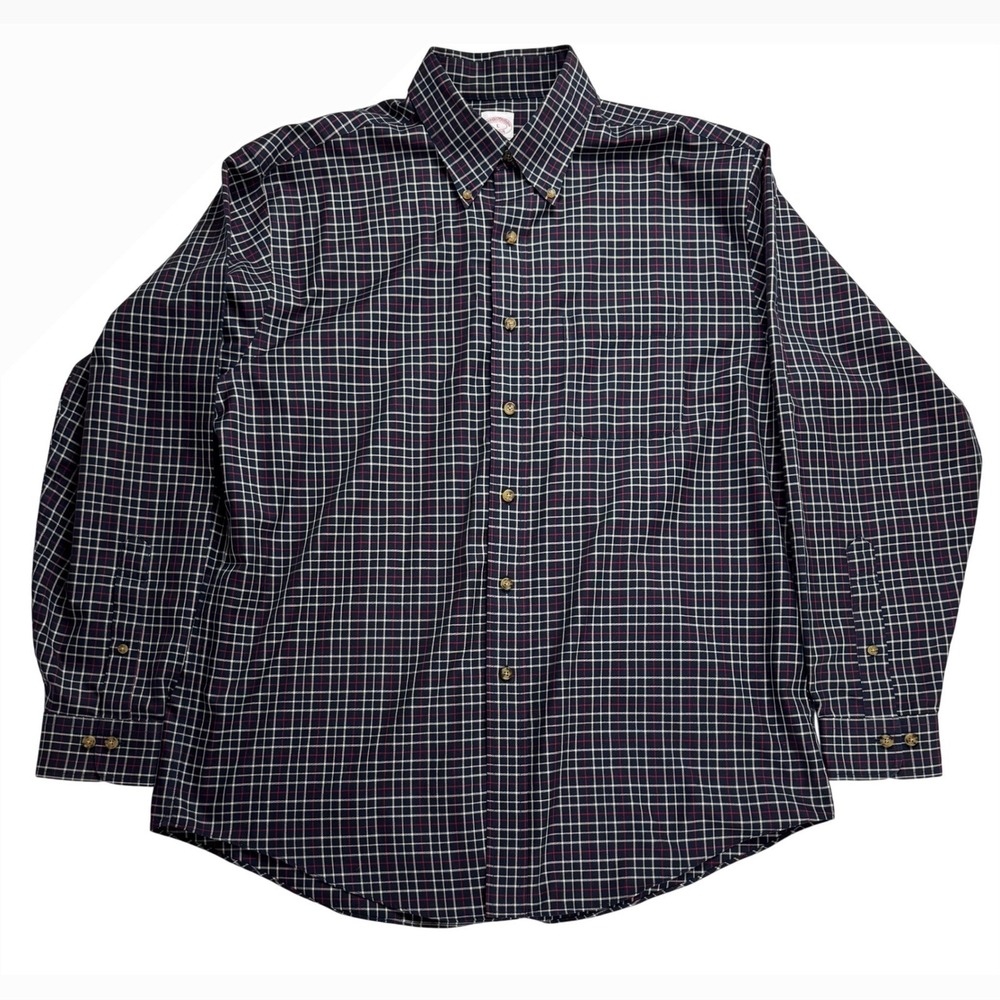 Brooks Brothers Men's Classic Fit Plaid Button Down Shirt Size L Non Iron Cotton